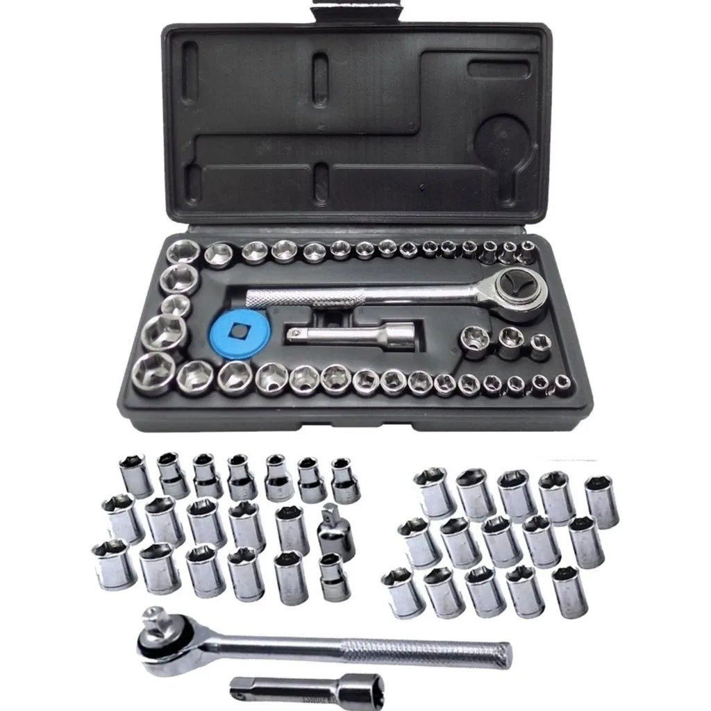 Kit MasterTorque 40 Peças - Jogo de Soquetes e Chave Catraca Reversível 1/4